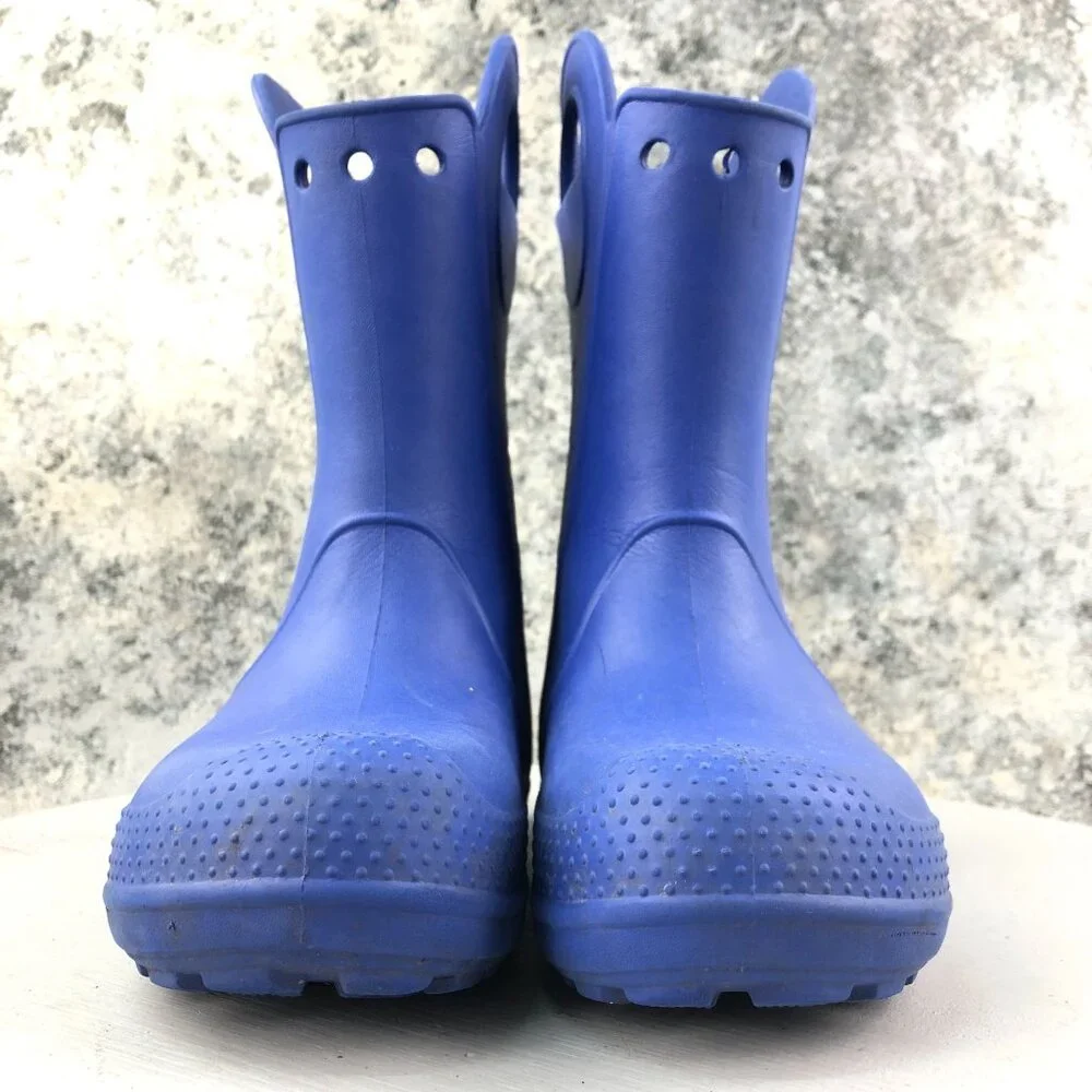 Crocs Kids Size J2 Handle It Blue Easy On Lightweight Pull On Rubber Rain Boots